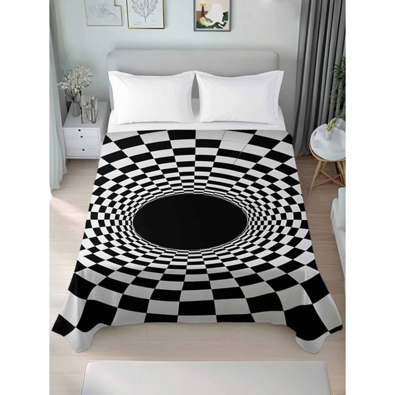Queen Size Flat Sheet Only,3D Vortex Tunnel Soft Top Bed Sheets Breathable Bedding Sheet Black White Optical Illusion Background Microfiber Hotel Luxury Top Sheets