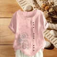 thumbnail image 2 of UPPADA Womens Summer Linen Shirts Vintage Floral Print Tunic Blosues Crewneck Loose Fit Tunic Tops Button Down Boho Beach Shirts Pink,XXL, 2 of 5
