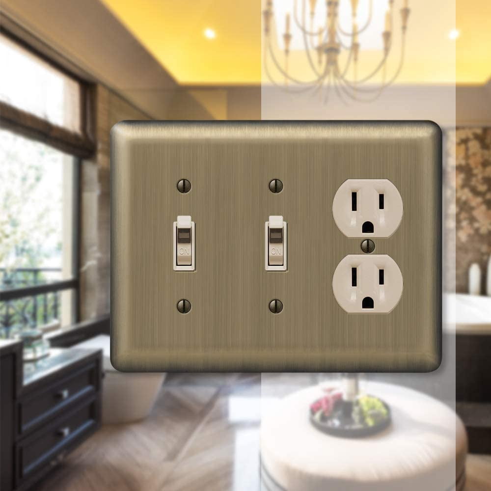 Amerelle 154TTD Moderne Wallplate 2 Toggle / 1 Duplex Steel Brushed Brass 1-Pack