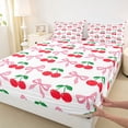 thumbnail image 3 of Homewish Kawaii Bow Knot Twin Sheet Sets,Cartoon Cherry Fruit Twin Fitted Sheet,Cute Bowtie Ribbon Flat Sheet For Girls,Microfiber Bedroom Decor,3-Piece, 3 of 7
