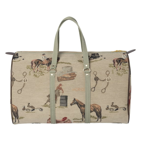 Huntley Equestrian Western English Design Duffle Bag Patterned Cotton Center Zipper Reinforced Bottom