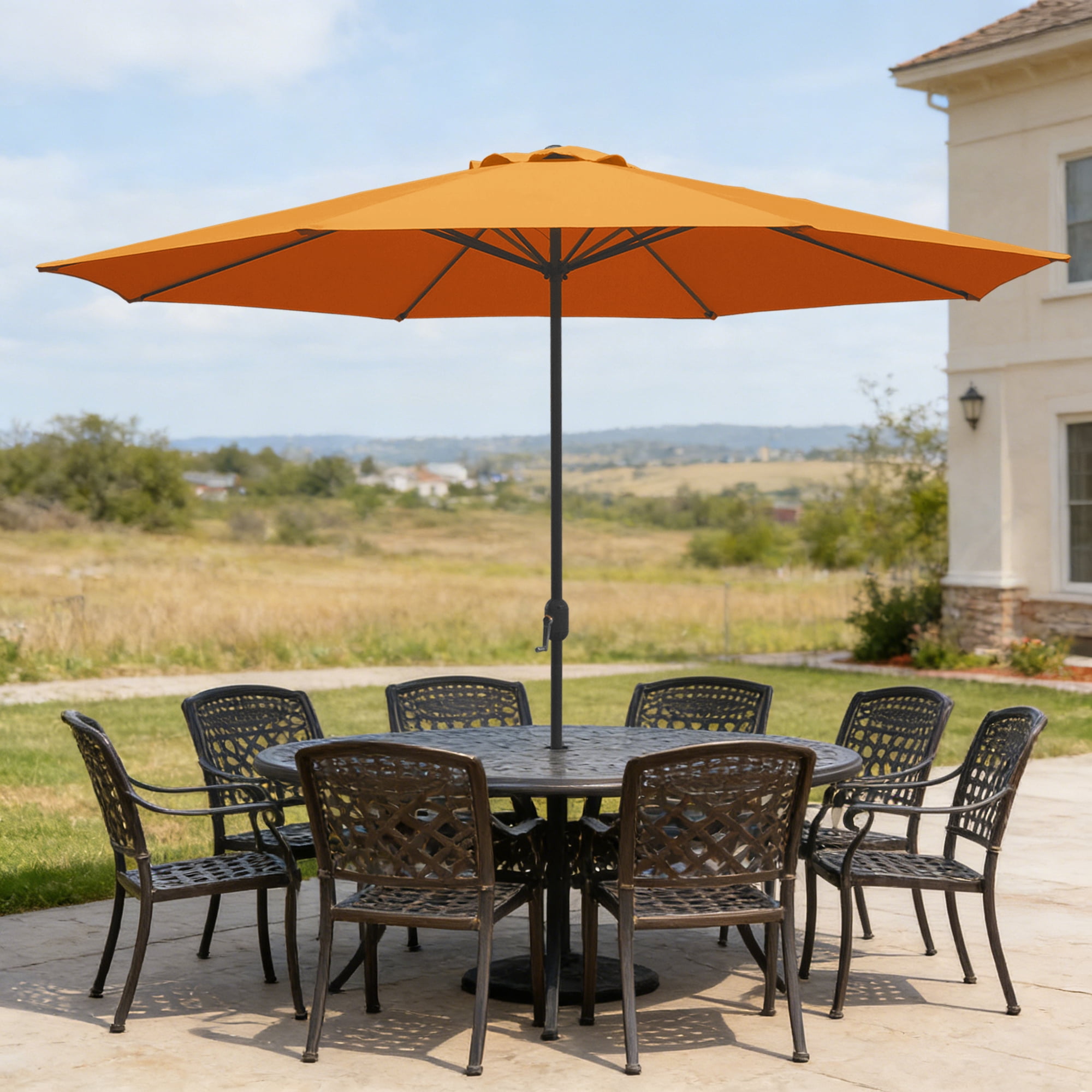 Abble 11FT Outdoor Patio Umbrella with Crank Handle, Market Umbrella with 8 Sturdy Umbrella Ribs, Waterproof for Garden Deck Backyard Pool,  Orange