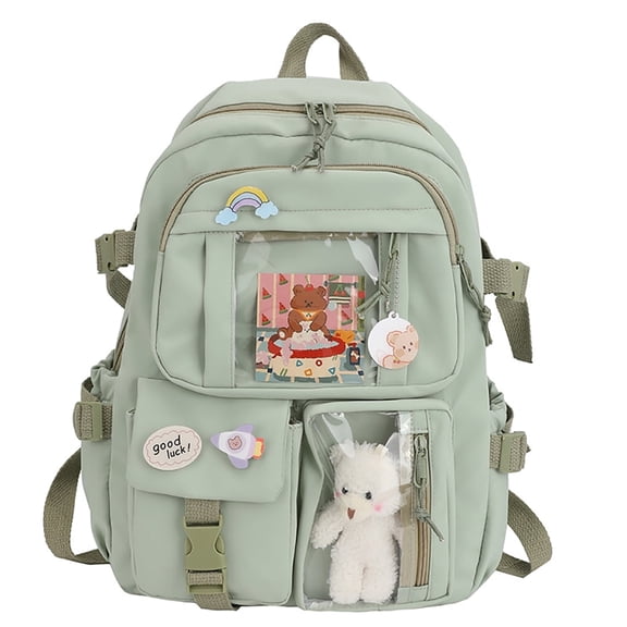 YFMHA Cute Women Backpack Preppy Multi-Pocket Nylon Schoolbag Book Bags (Green)