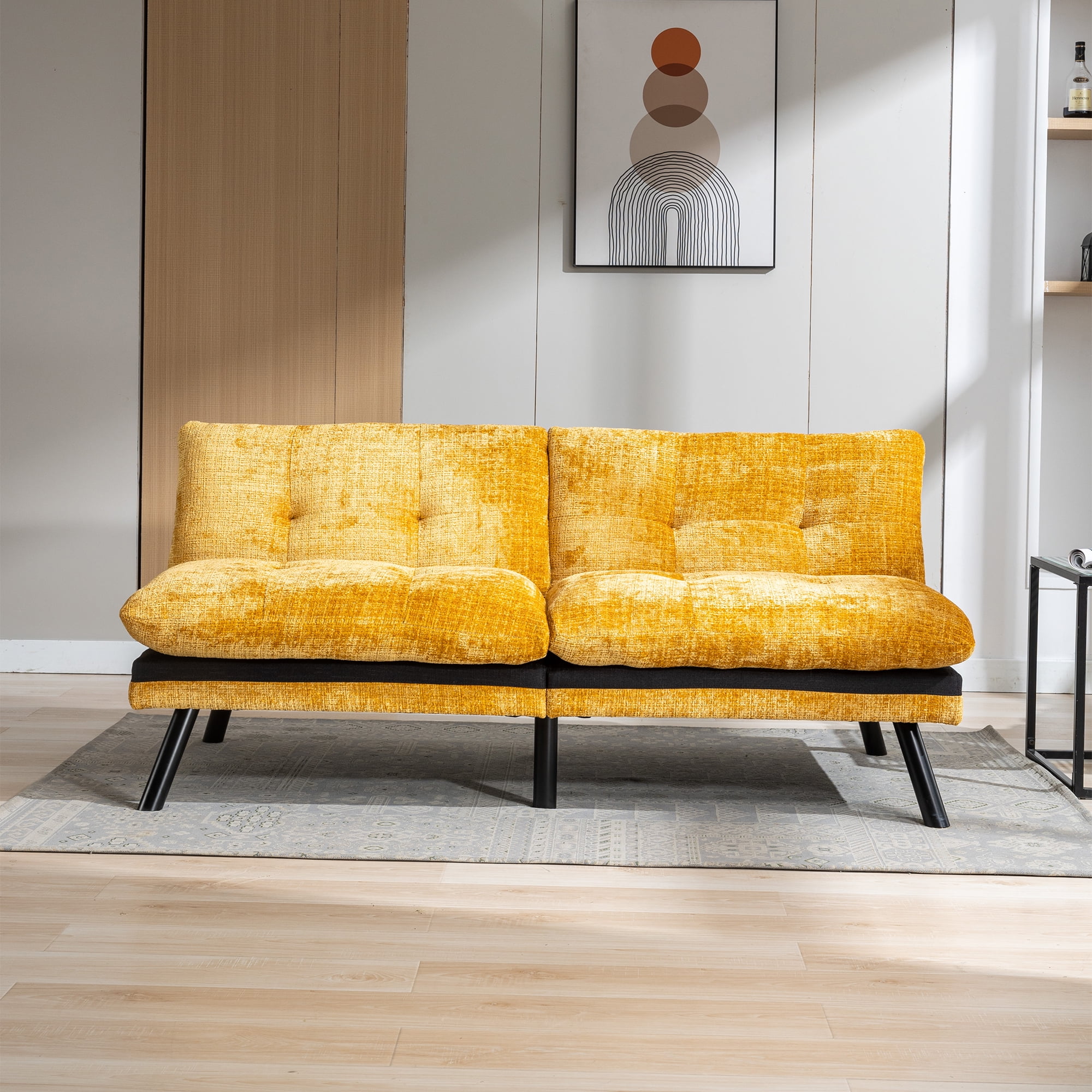 Spaco Convertible Futon Sofa Bed Futon Couche for Living Room, Chenille-Yellow Spaco Convertible Futon Sofa Bed Futon Couche for Living Room, Chenille-Yellow