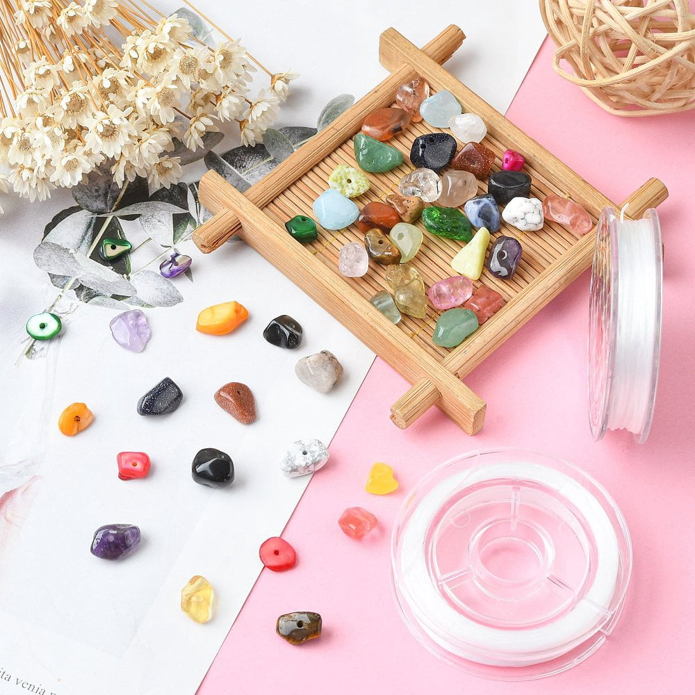 DIY Stretch Bracelet Making Kit Including Natural & Synthetic Mixed Gemstone & Natural Shell & Glass Chip Beads Elastic Thread Tweezers Beads: 3~5x7~13x2~4mm Hole: 0.4mm 240g/set