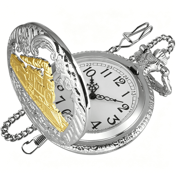 DESIGNICE Bronze Pocket Watch for Men,Arabic Numerals White Dial Pocket Watch with Chain