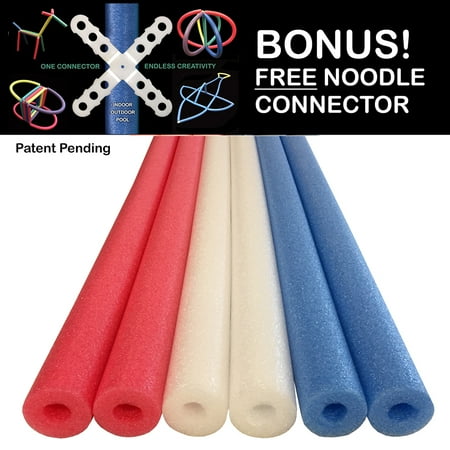 Patriot Pack Deluxe Foam Pool Swim Noodles - 6 PACK 52 Inch Wholesale Pricing Red Whit and Blue