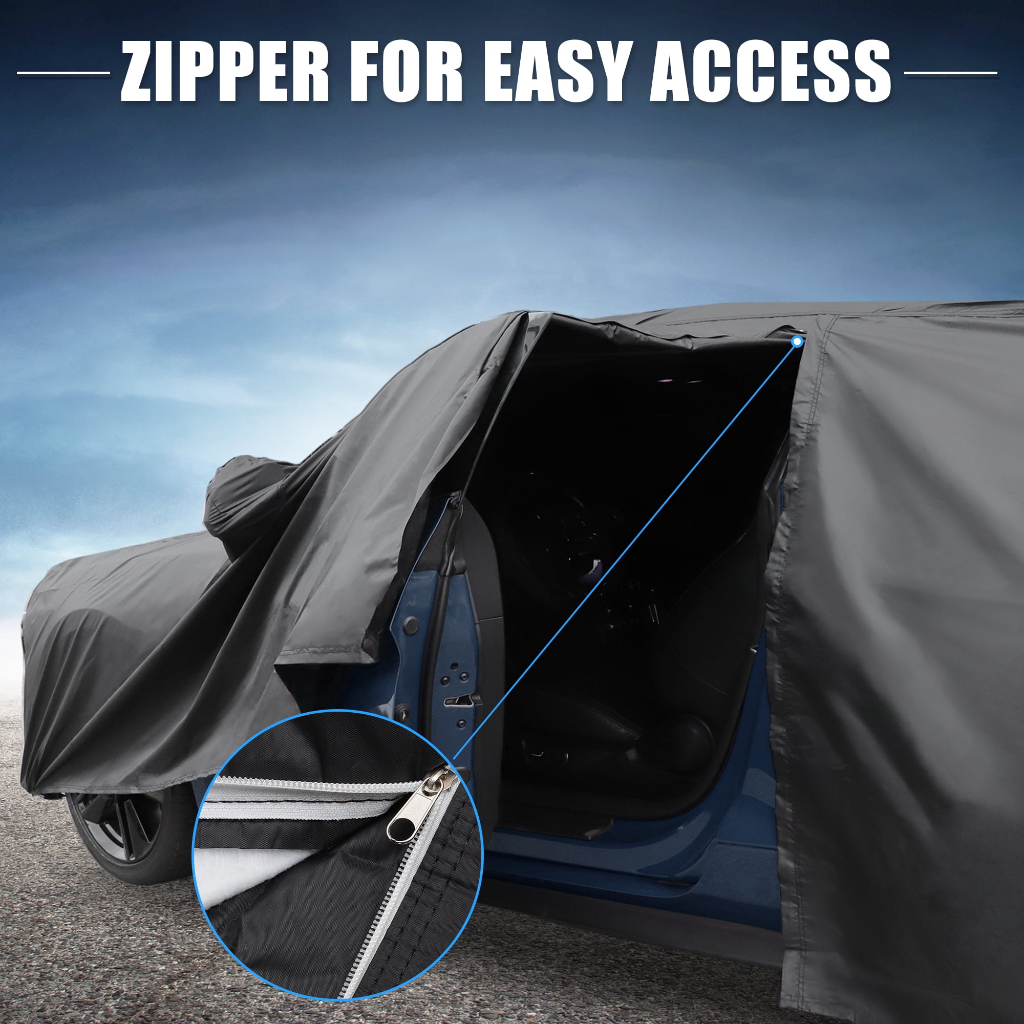 Unique Bargains Aluminum Film Outdoor Full Car Cover with Driver Door Zipper Black for Toyota RAV4 2012-2022 185"x75"x59"