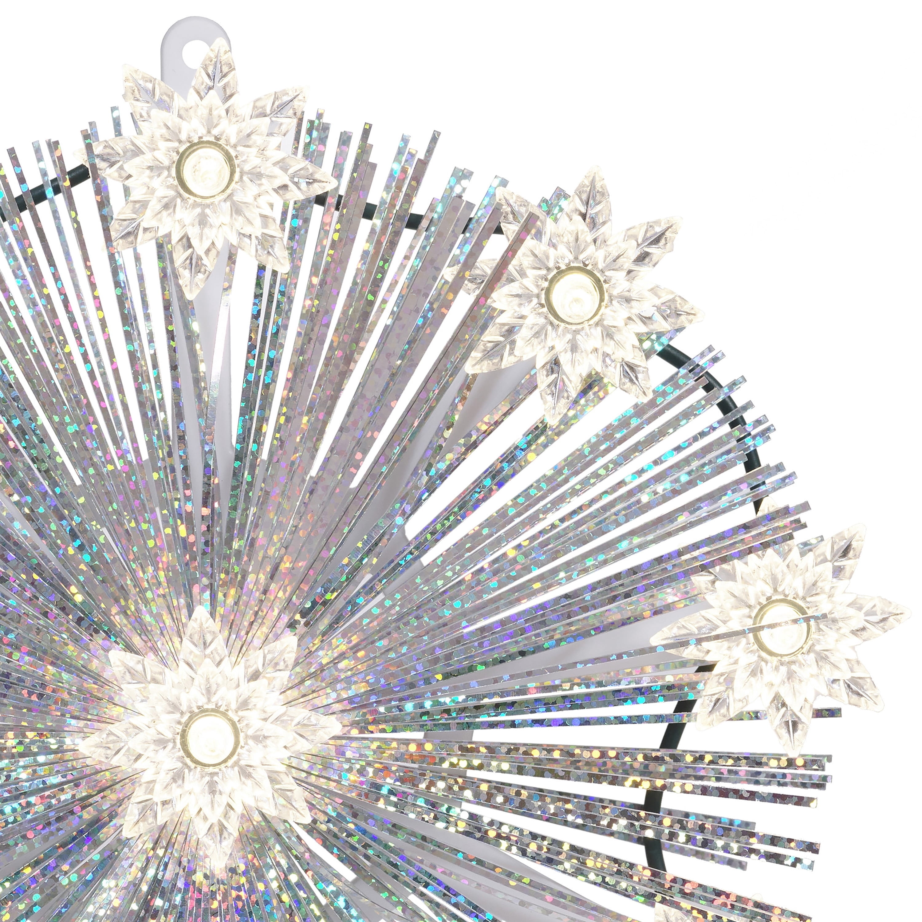LED 9-Point Tinsel Star Christmas Tree Topper, White, 7", by Holiday Time