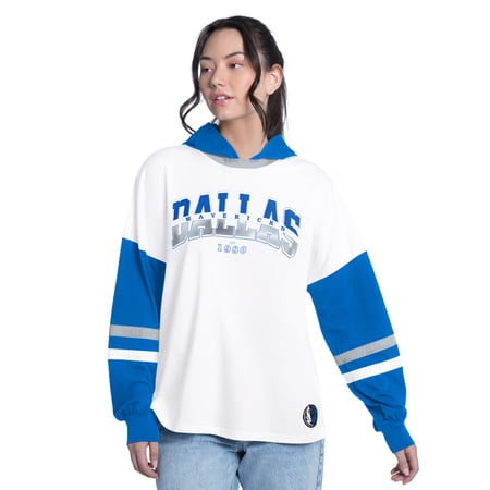 Women's G-III 4Her by Carl Banks White/Royal Dallas Mavericks Key Player Oversized Hooded Long Sleeve T-Shirt