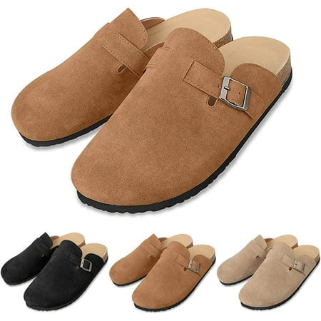 

OSLEI Suede Clogs for Women Men， Unisex Slip-on Potato Shoes Footbed Cork Clogs and Mules