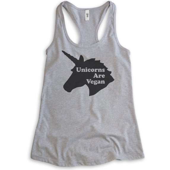 Unicorns Are Vegan Tank Top, Ladies Racerback Tank Top, Vegan Tank, Veganism Tank, Vegan Unicorn Tank, Heather Gray, X-Large