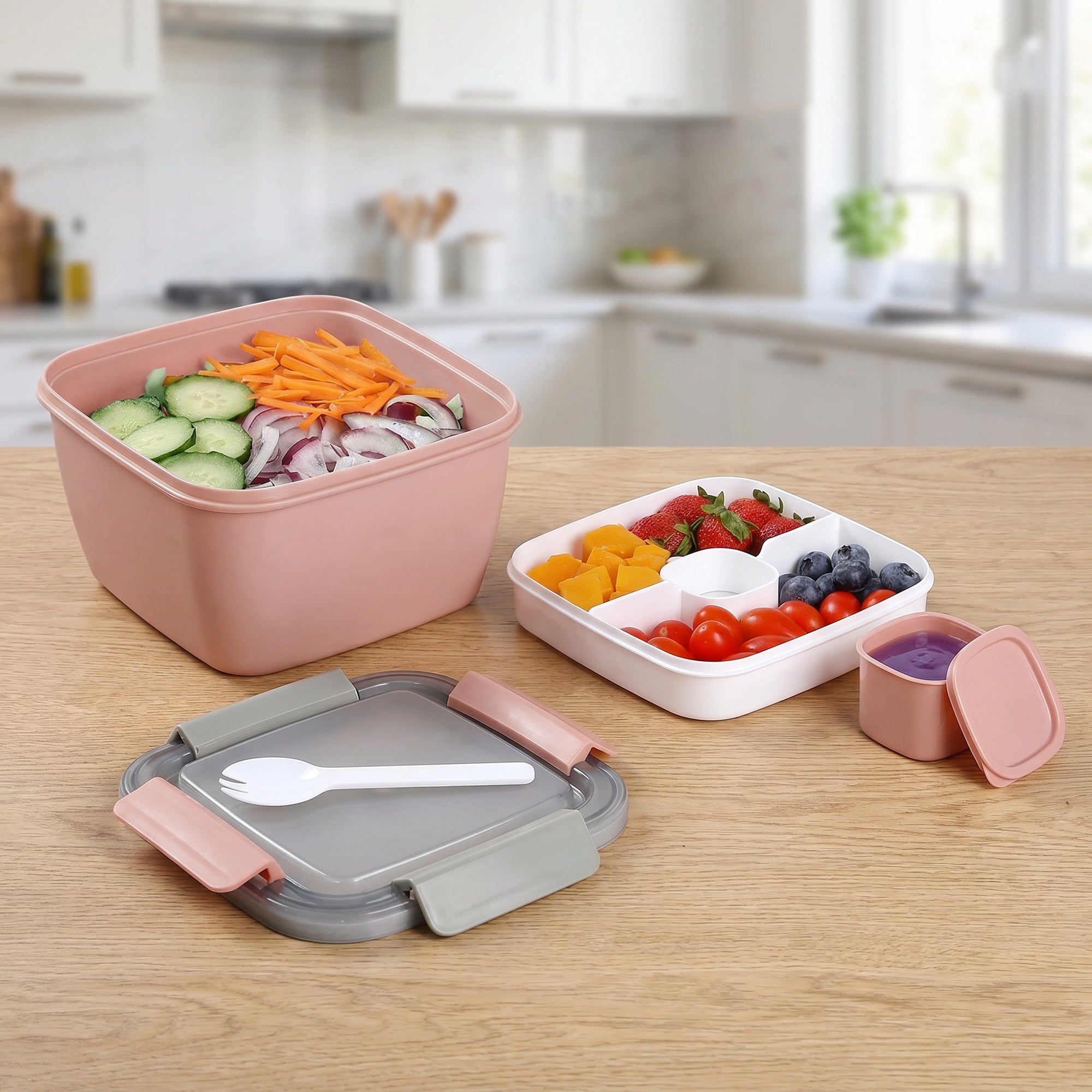 Unique Bargains Lunch Leak-Proof Meal Prep Container with Dressing Cup Pink-2
