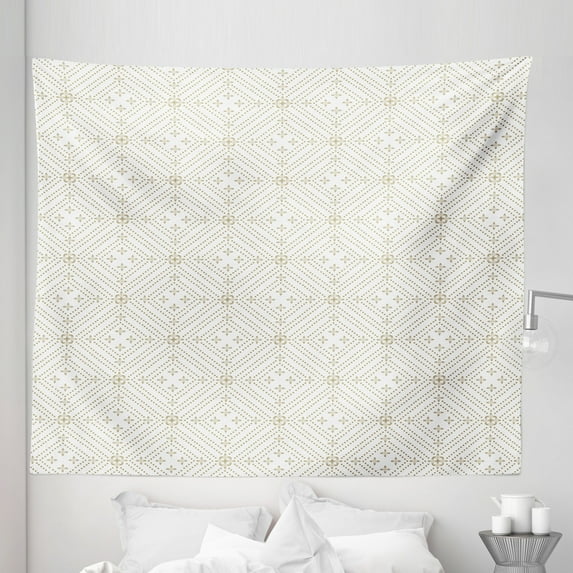 Geometric Tapestry, Abstract Patterns of Points Grid Monochrome Mosaic Style Diagonal Design, Fabric Wall Hanging Decor for Bedroom Living Room Dorm, 5 Sizes, Dark Tan and White, by Ambesonne