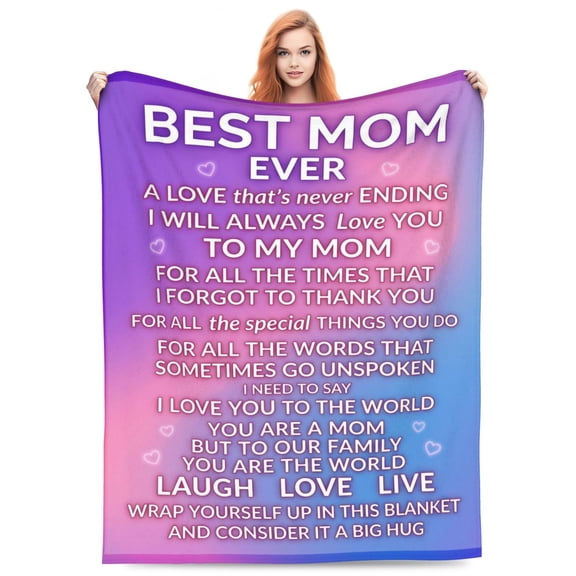 Mom Throw Blanket, Special Gift for Mom, Christmas Valentine Birthday Present from Family, Cozy Flannel Blanket for Home Sofa 50x40