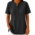 thumbnail image 2 of Women's Short Sleeve Denim Shirt Tunic Top with Stand Collar and Button Front, 2 of 7