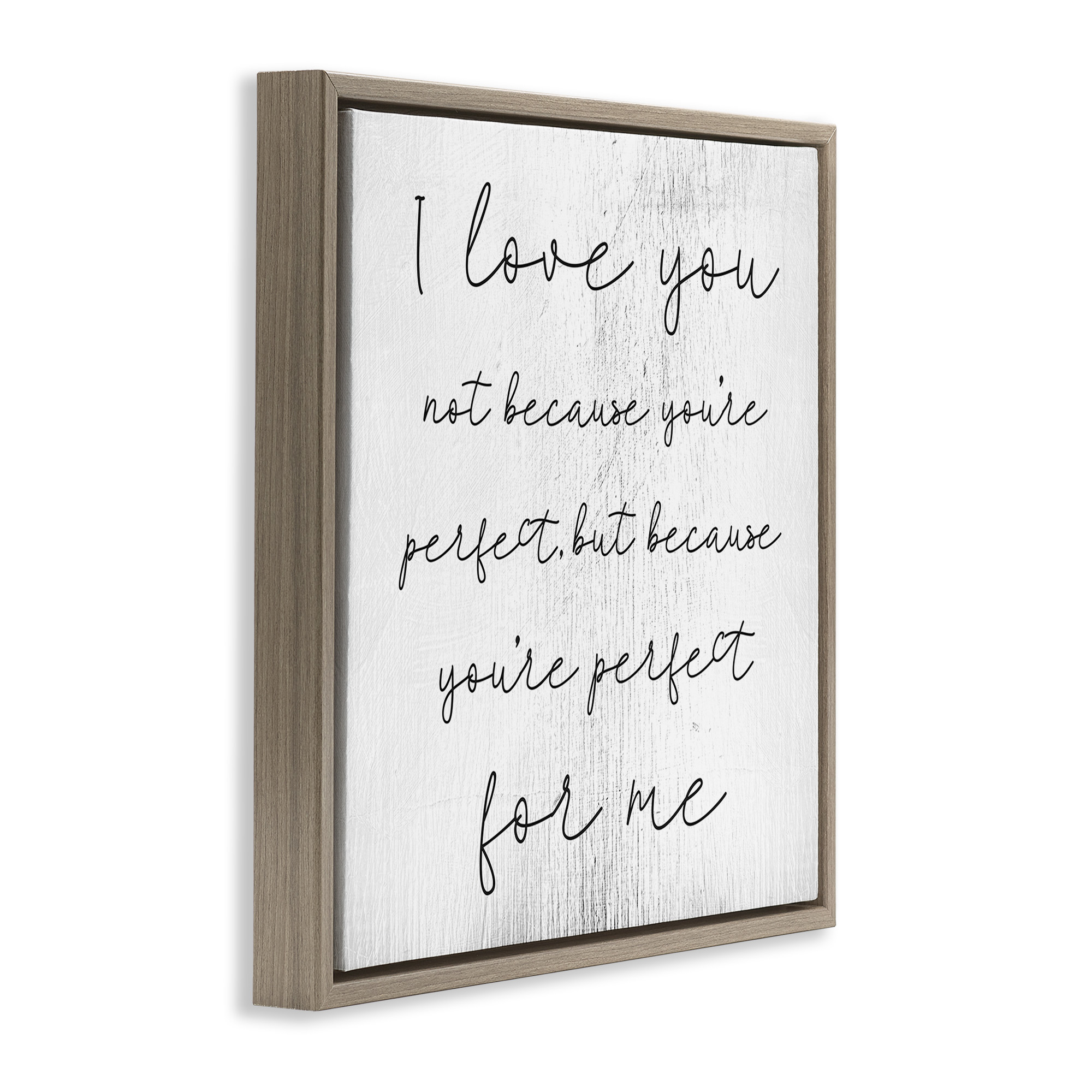 Stupell Industries Love Not Perfect Inspirational Romance Inspirational Painting Brown Floater Framed Canvas Art Print Wall Art, 25 x 25