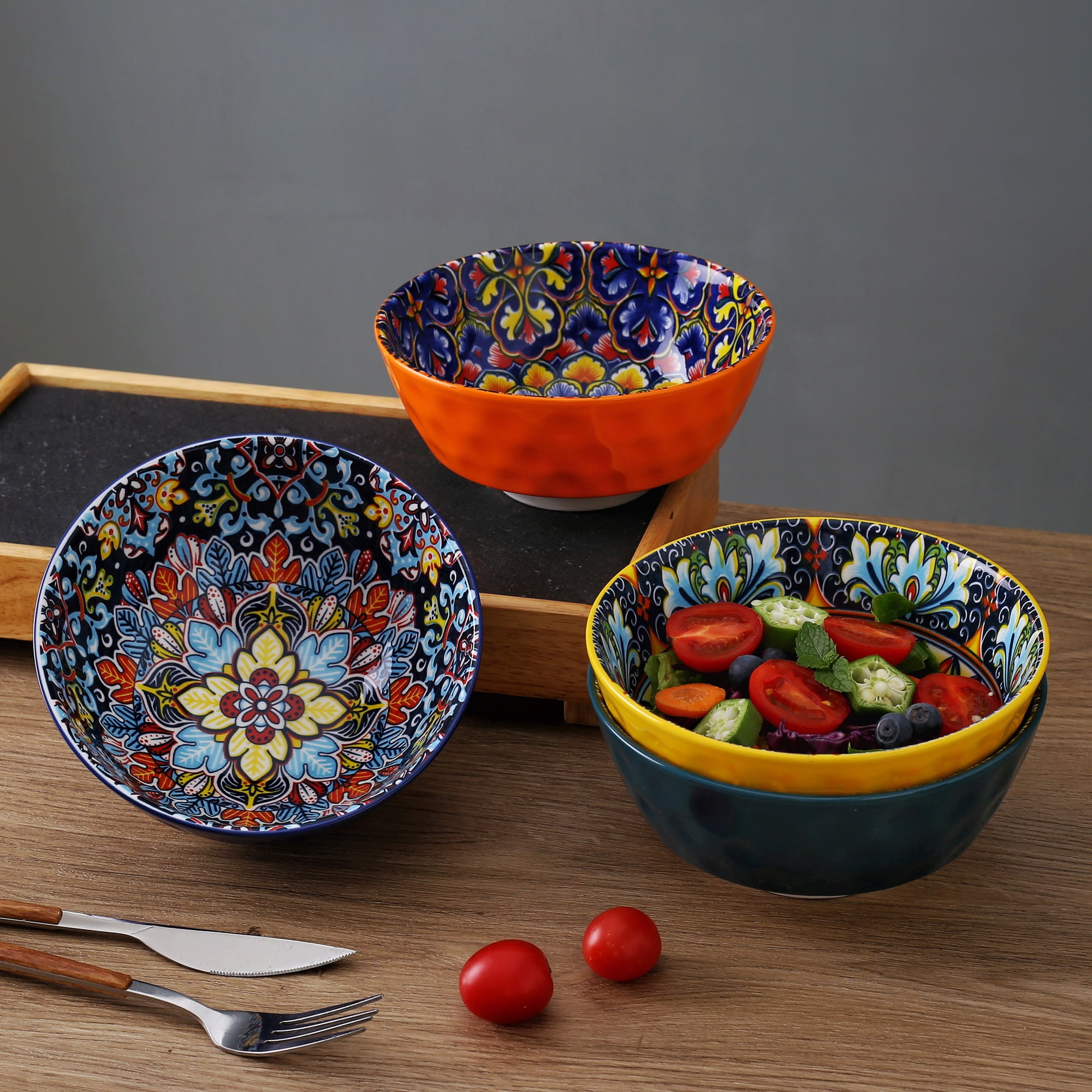 Artmica Porcelain Boho Cereal Bowls, Ceramic Soup Bowls Set of 4, 26 oz Colorful Bowls Set
