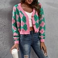 thumbnail image 5 of Women's Cropped Sweater Cardigans Fashion Loose Argyle Plaid Coat Long Sleeve Crop Tops Casual Party Outerwear, 5 of 9