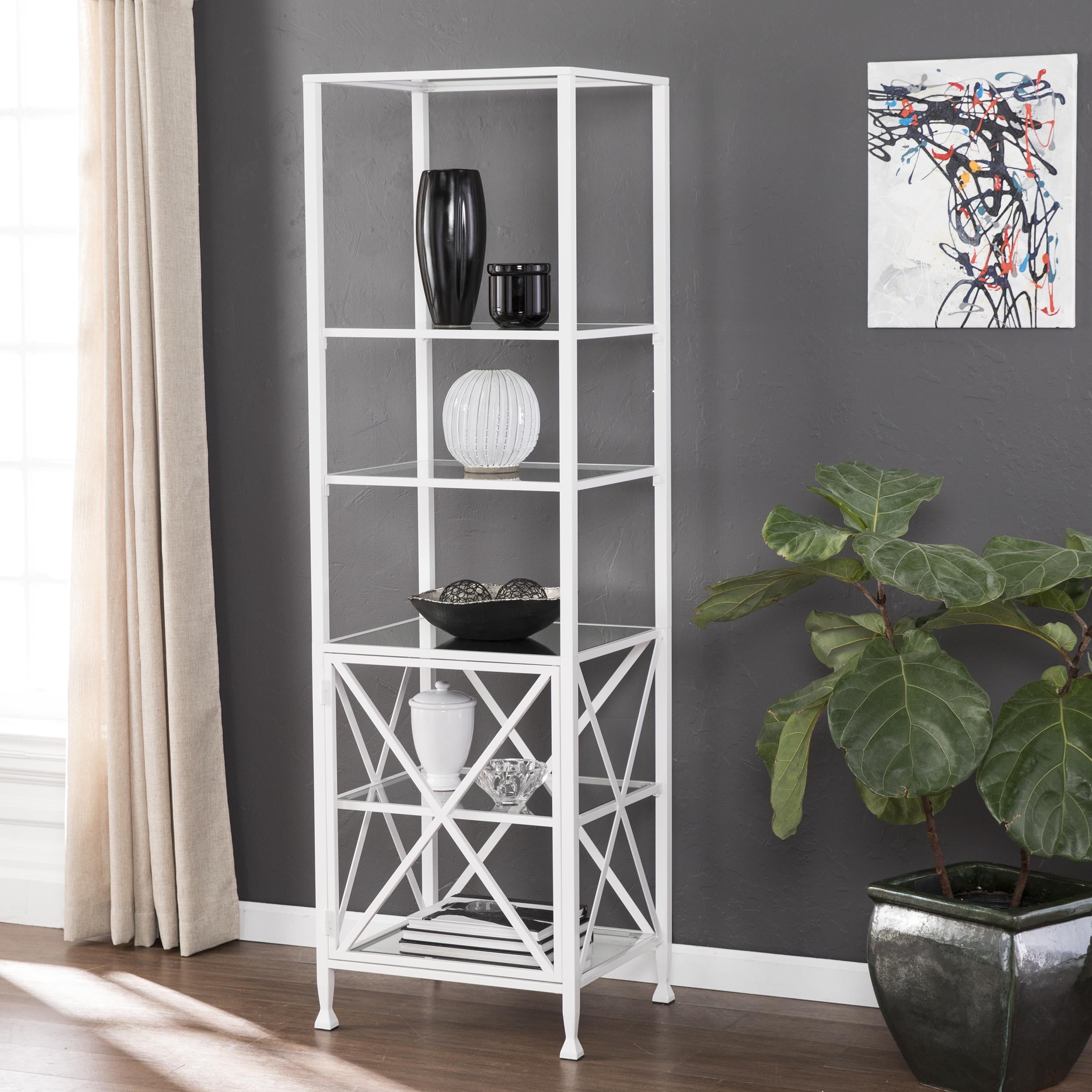 SEI Lafre Tall XFrame Bookcase/Etagere White