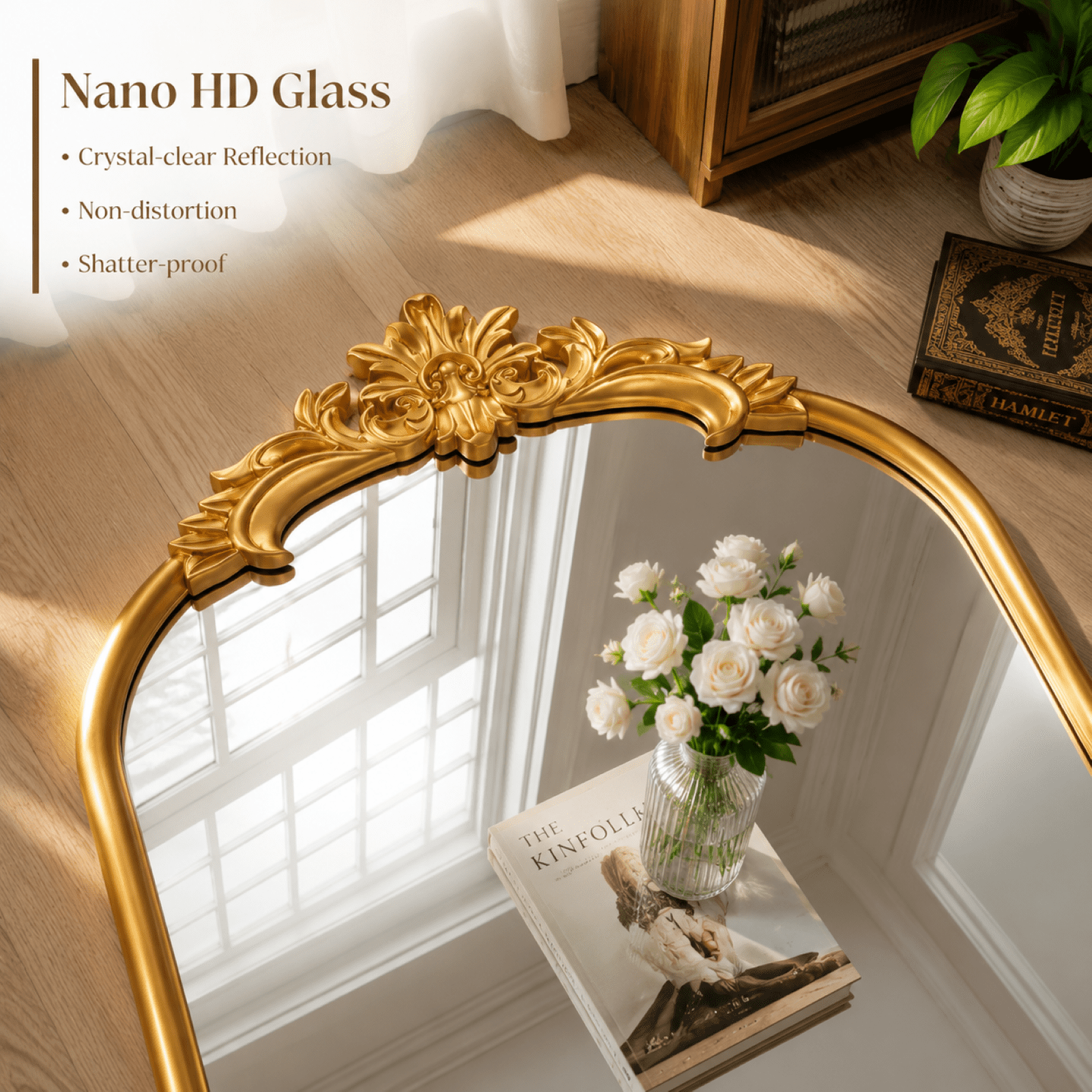 EVARNIO 69"x28" Vintage Full Length Mirror Arched Floor Mirror Baroque Style Wall Mounted Mirror Ornate Decor Mirror with Stand, Gold