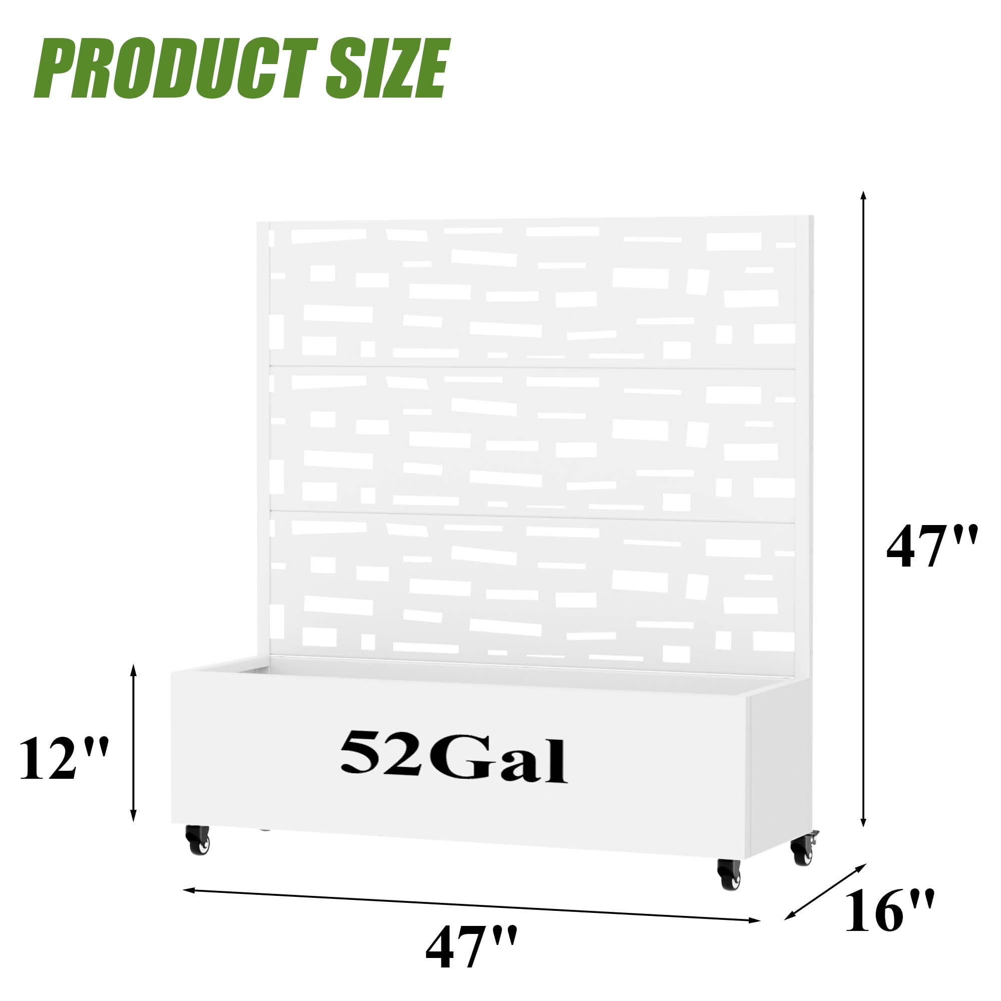 MAYEERTY 47X47" Metal Outdoor White Privacy Screen with Planter Box for Backyard & Garden, 3 Piece Set