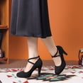 thumbnail image 4 of BLISSFUL STEP Women's Shoes Platform Round Toe Cross Strap Buckle Closure Stiletto Heel  Mary Jane Pumps Black 6, 4 of 7