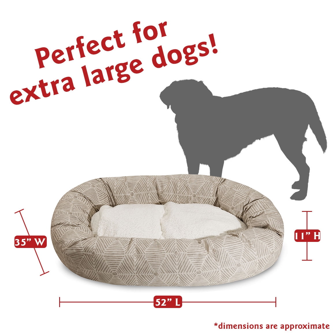 Majestic Pet Sherpa Charlie Bagel Pet Bed for Dogs, Calming Dog Bed Washable, Extra Large, Beige Metallic