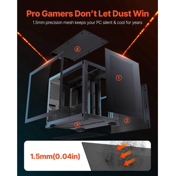 Dual Chamber Mid Tower Gaming PC Case Tempered Glass Panels Magnetic Dust Filter Cable Management Supports 410mm GPU ATX Micro ATX ITX Motherboards