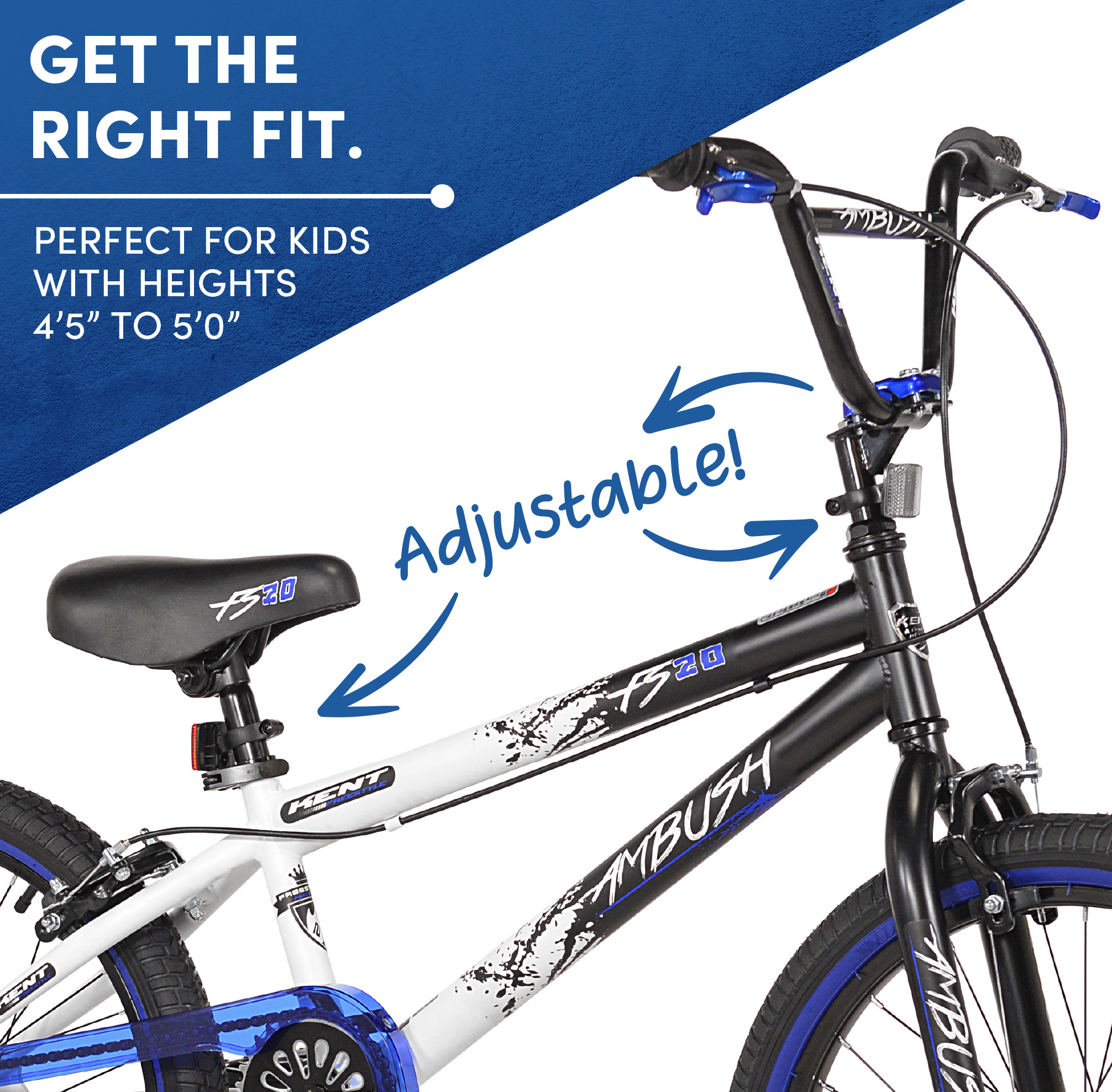 Kent Bicycles 20" Boy's Ambush BMX Child Bike, Black/Blue - image 5 of 13