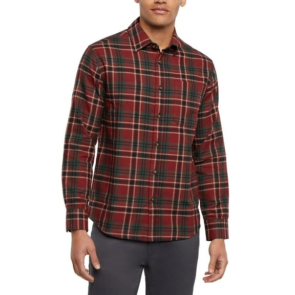 Eddie Bauer Men’s Classic Plaid Flannel Shirt – Long Sleeve, Button-Up (US, Alpha, Large, Regular, Regular, Red)