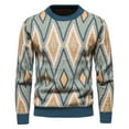 thumbnail image 2 of ZKCCNUK Men Casual Rhomboid Pattern Pullover Round Neck Long Sleeve Sweater Tops on Clearance, 2 of 5