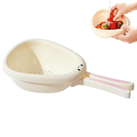 Cute Rabbit Foldable Drain Basket, Multifunctional Kitchen Colander with Foldable Handle, Fruit & Vegetable Washing Strainer