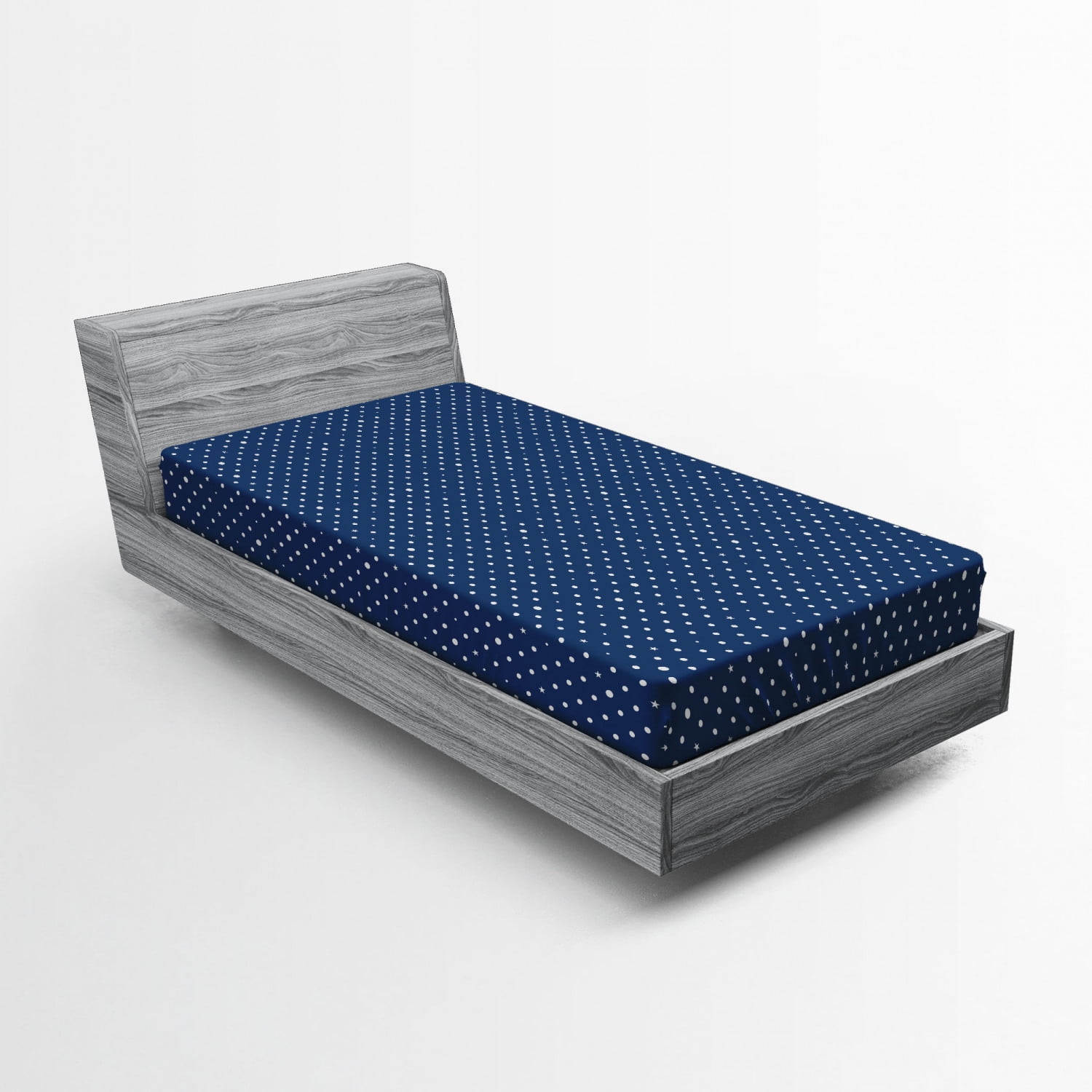 Navy Blue Fitted Sheet, Nostalgic Polka Dots Pattern Mixed with Little