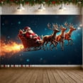 thumbnail image 3 of Santa Claus Christmas Banner Reindeer Reindeer Backdrop Sleigh Starry Sky Xmas Background for Christmas Party Holiday Decoration Family Gathering, 3 of 9
