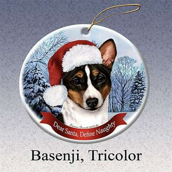 Holiday Pet Gifts Basenji Tricolor Santa Hat Dog Porcelain Christmas Ornament