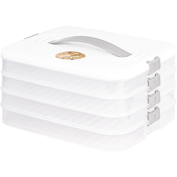 LOEZ 4-Layer Stackable Food Storage Containers – Airtight Sealing with Time Recorder, Dumpling/Snack/Cookie Storage (White)L