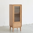 thumbnail image 2 of Solid Oak Wood Storage Cabinet, Free-Standing Corner Cabinets Storage Table with Vintage Glass Door, 2 Shelves,1 Drawers and Brass Handle for Living Room Entryway Kitchen Hallway TV Stand, 2 of 10