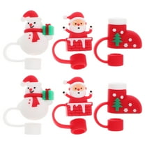 FRCOLOR 6pcs Reusable Christmas Straw Caps Silicone Straw Covers With Cute Holiday Theme Straw Caps Straw Protector Cartoon Reusable Silicone Caps Straw Tips
