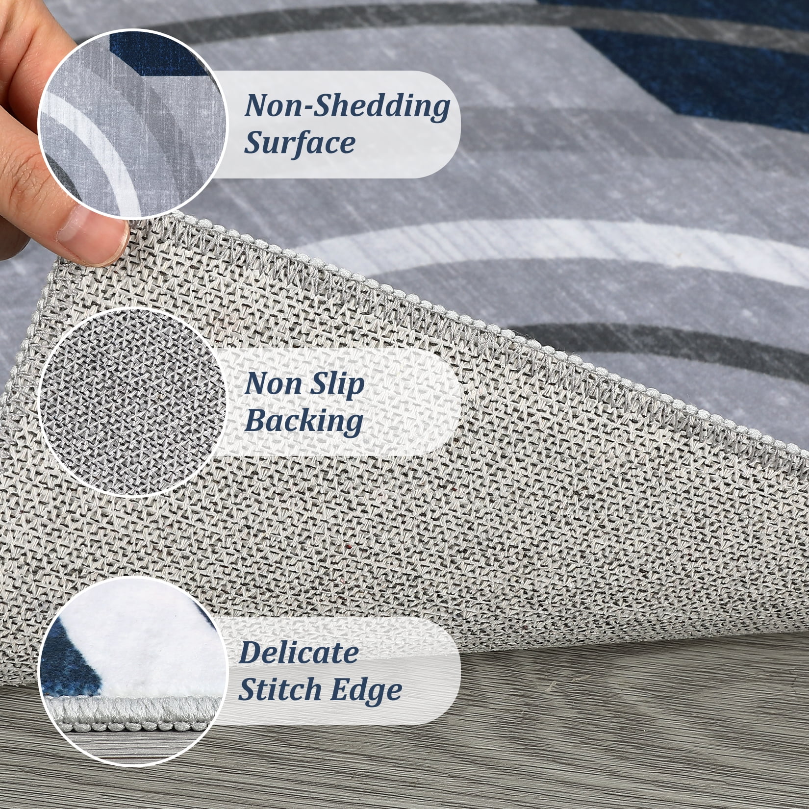 Modern Washable Area Rugs, Contemporary Geometric Circles Carpet with Non-Slip Backing