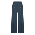 thumbnail image 4 of Timegard Pants for Women Elastic High Waisted Button Straight Leg Solid Color Casual Loose Comfy Pants, 4 of 6