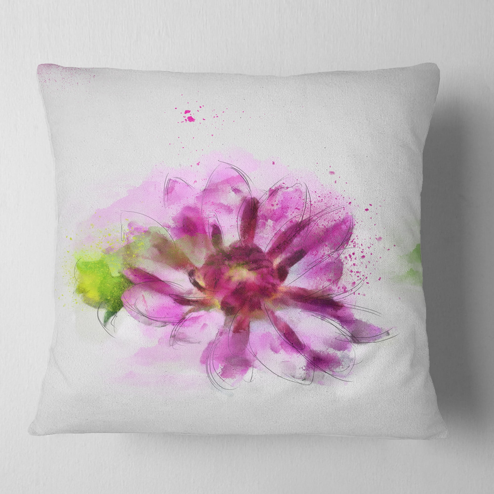Designart Purple Flower with Green Leaves - Floral Throw Pillow - 18x18