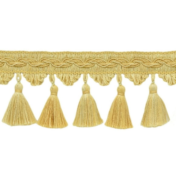3 1/2" (8.5cm) Veranda Collection Elegant Scalloped Tassel Fringe Trim (Style# VTF035), Butter Gold #VNT26 (Light Beige Gold) Sold By The Yard (36"/3 ft/0.9m)