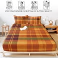 thumbnail image 5 of King Size Fitted Sheet Set - Orange Green Plaid 3 Piece Bedding Sets 16" Deep Pocket Fitted Sheet with 2 Pillowcases, Modern Thanksgiving Grids Striped Brushed Microfiber Hotel Luxury Bed Sheets, 5 of 9