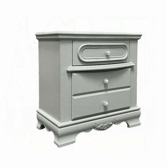 Auri Kids Nightstand, 3 Drawers and Scalloped Base, 27 Inch Gray Wood