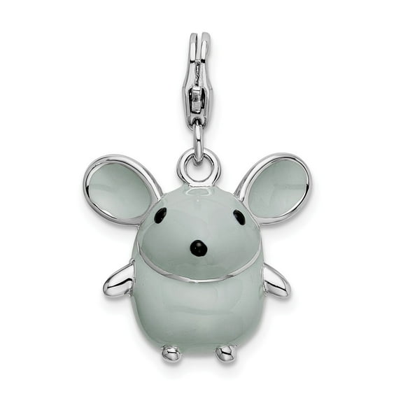 925 Sterling Silver RH 3-D Enameled Grey Mouse With Lobster Clasp Charm Pendant; for Adults and Teens; for Women and Men