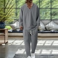 thumbnail image 2 of Nokdvo Mens Two Piece Outfits Sets Fashion 2025 V Neck Baggy Jacquard Sweatshirt Fall Winter Drawstring Solid Color Long Sleeve Casual Sports Set with Pockets,Gray 3XL, 2 of 5