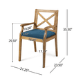 thumbnail image 3 of Tcbosik Outdoor Wood Dining Chairs Set of 2, Armchair with Cushion for Patio, Deck, Yard, Balcony, Backyard, Easy Assembly, Blue & Teak, 3 of 11