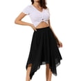 thumbnail image 2 of Women's Asymmetrical Hem Elastic Waist Chiffon Flowy Vintage Handkerchief Hemline Midi Skirts L Black, 2 of 4