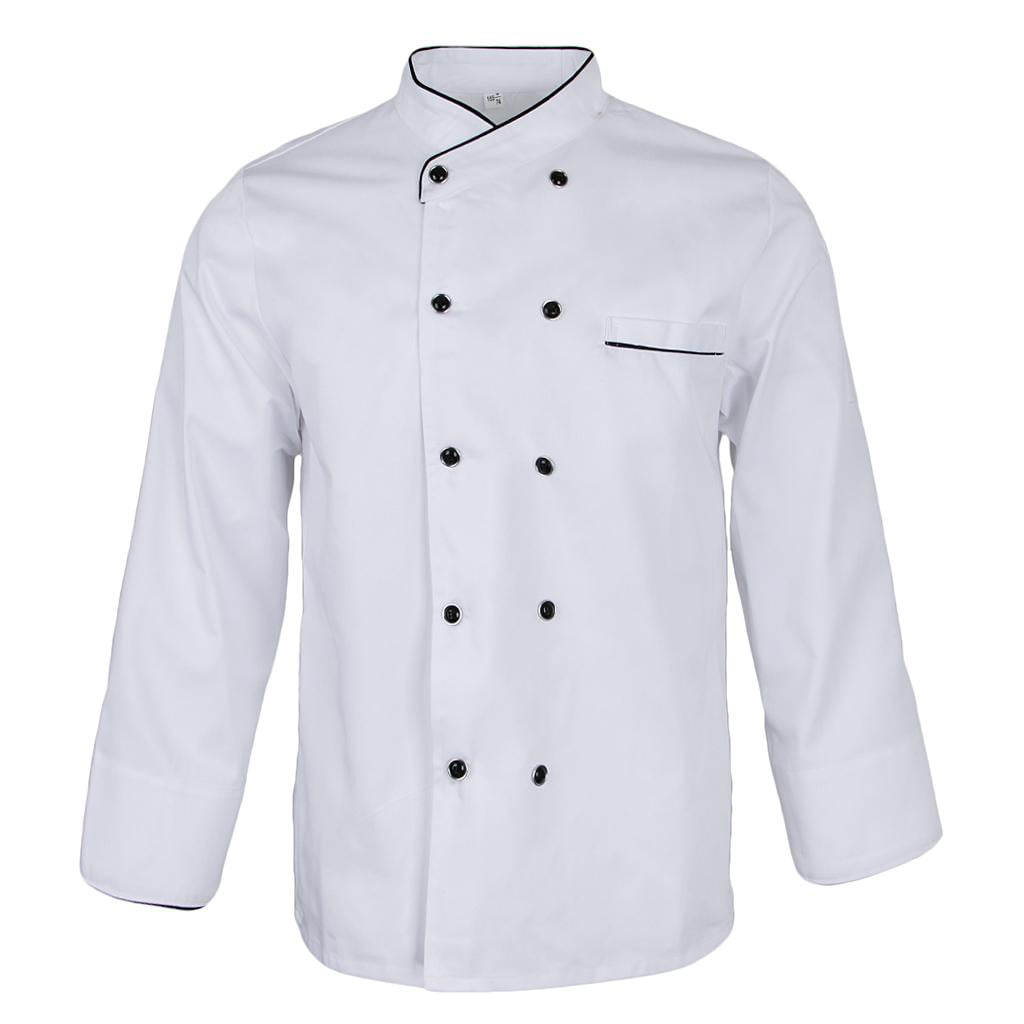 Unisex Chef Jacket Coat Food Service Waiters Uniform Long Sleeves M-3XL 